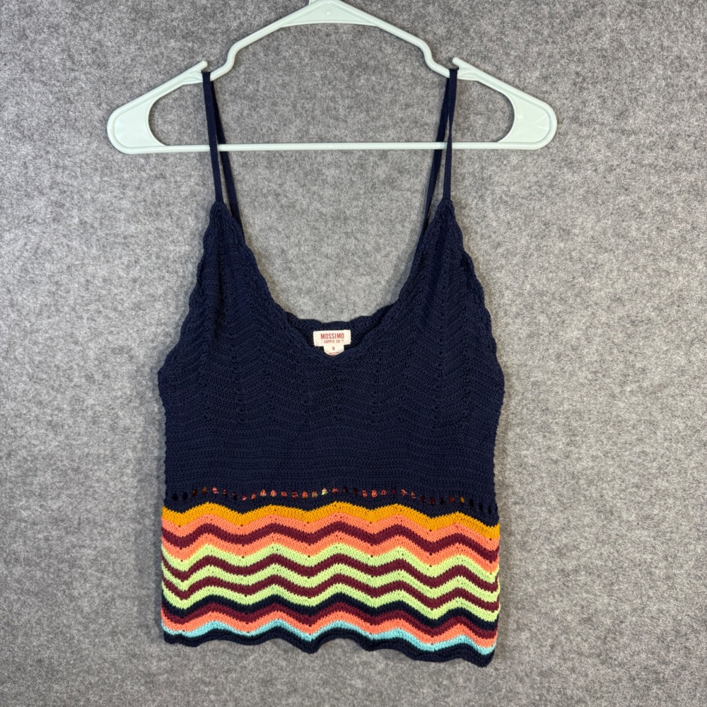 Mossimo Supply‎ Co Navy Blue Zigzag Crochet Crop Tank Top Size Small